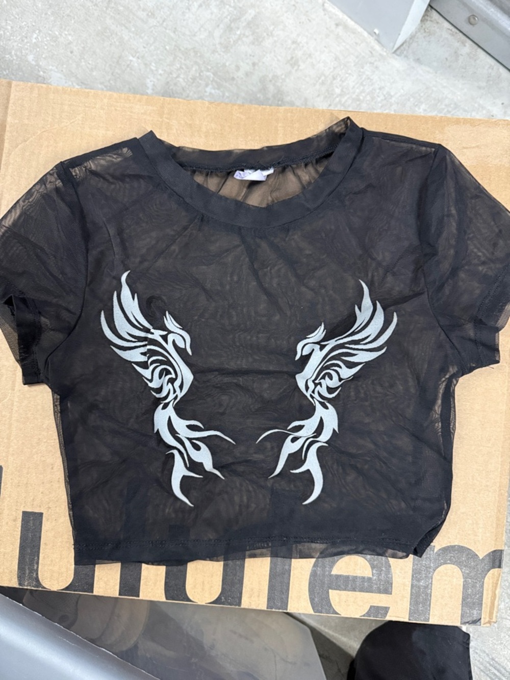iHeartRaves Black Mesh Crop Top (Reflective)